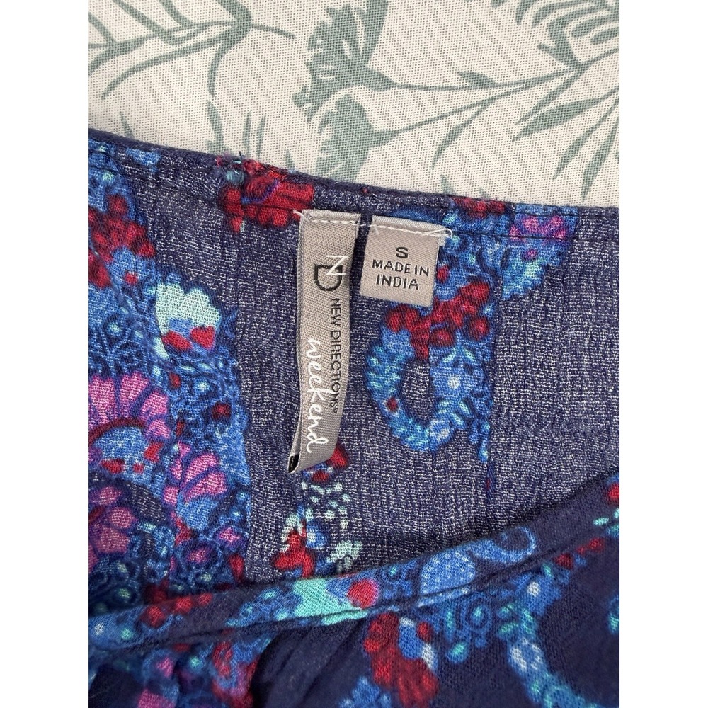 New Directions Peasant Blouse Small Navy Blue Floral Boho Flutter Sleeve - Picture 4 of 7